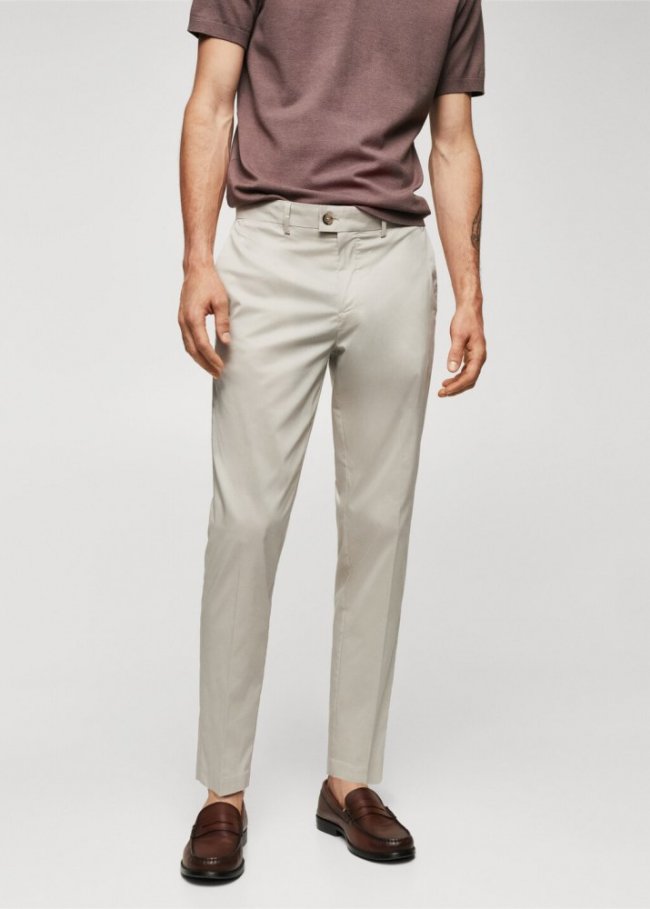 Mango Pantalón ligero de algodón - Gris claro/pastel