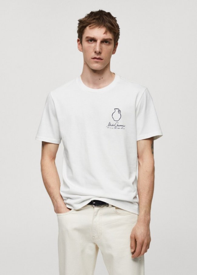 Mango Camiseta 100% algodón detalle estampado - Blanco
