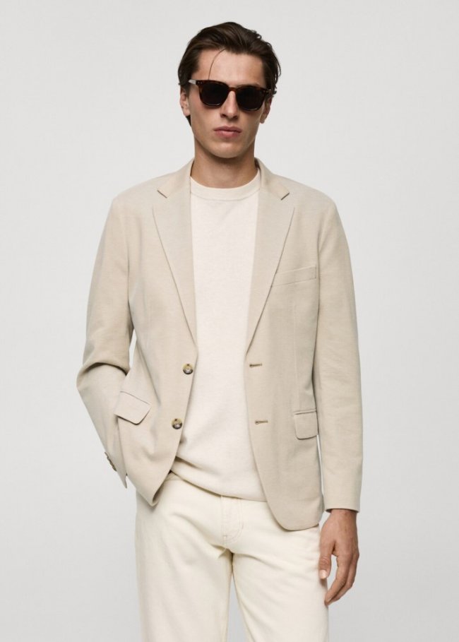 Mango Americana slim fit algodón estructura - Beige