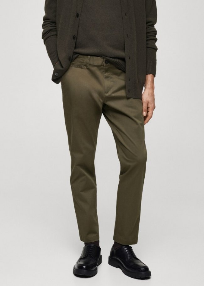 Mango Pantalón algodón tapered crop - Verde medio