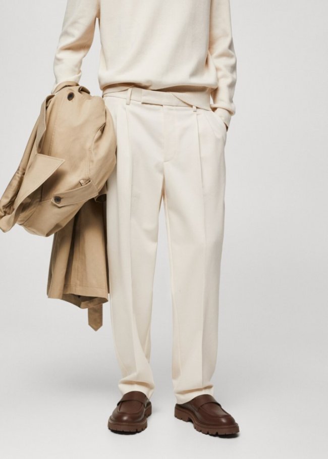 Mango Pantalón relaxed fit pinzas - Crudo