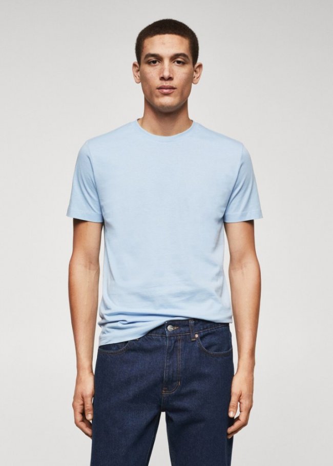 Mango Camiseta básica algodón lightweight - Azul celeste