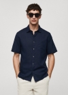 Mango Camisa regular fit lino bolsillo - Azul marino oscuro