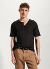 Mango Camiseta 100% lino cuello panadero - Negro