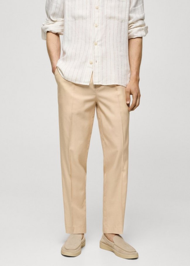 Mango Pantalón lyocell algodón pinzas - Vainilla