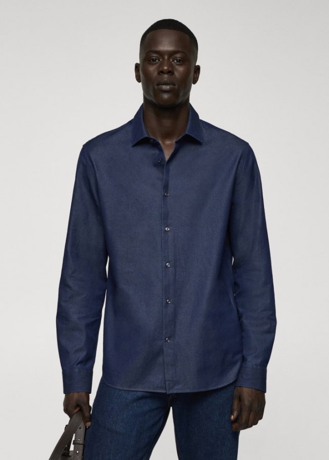 Mango Camisa regular fit chambray algodón - Azul oscuro