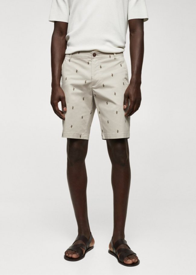 Mango Bermuda slim fit algodón microestampado - Beige
