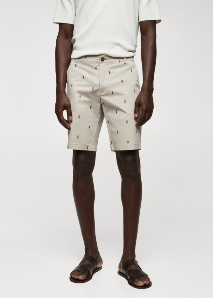 Mango Bermuda slim fit algodón microestampado - Beige