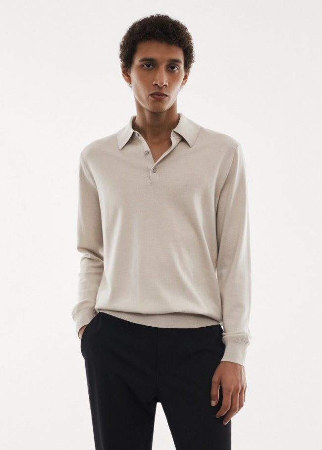 Mango Polo 100% lana merino manga larga - Gris claro/pastel