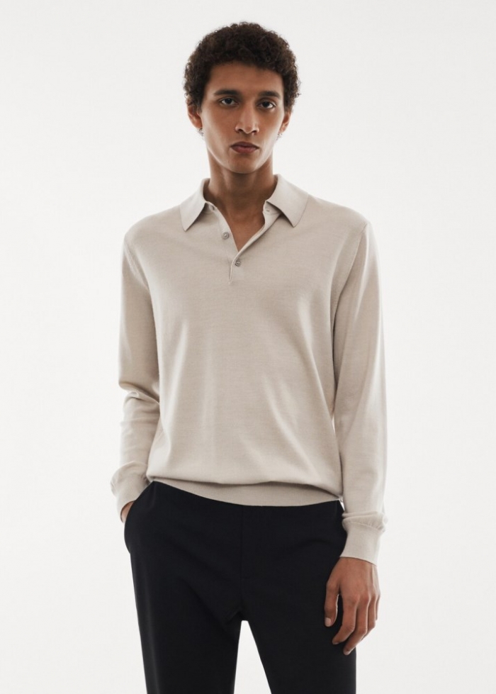 Mango Polo 100% lana merino manga larga - Gris claro/pastel