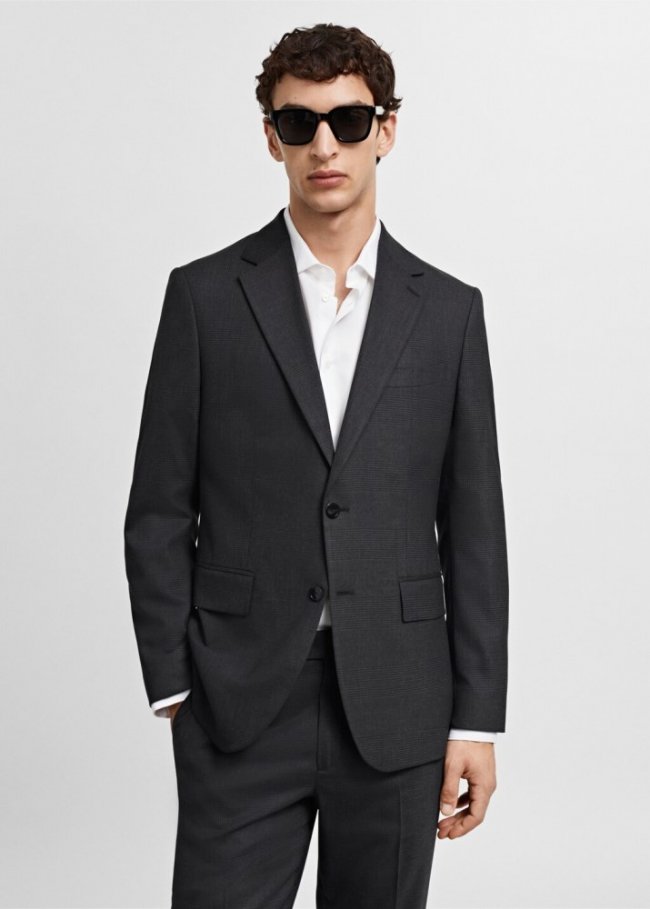 Mango Americana traje lana fría slim fit - Gris