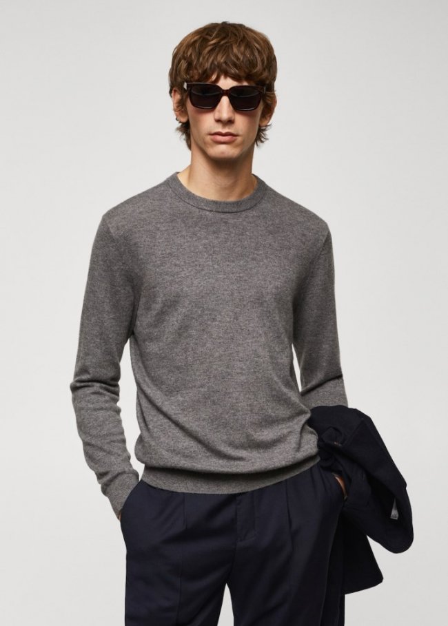 Mango Jersey punto fino mezcla de lana - Gris medio vigoré