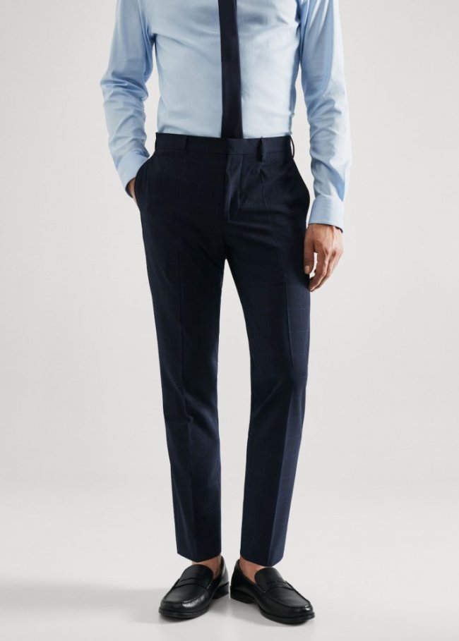 Mango Pantalón traje super slim fit cuadros - Azul marino oscuro
