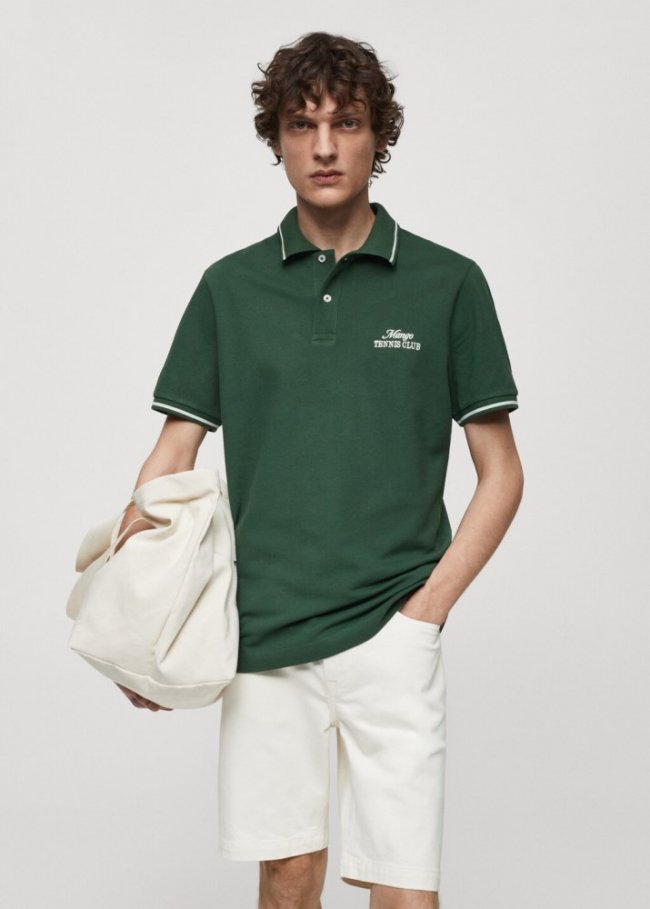 Mango Polo 100% algodón bordado - Verde