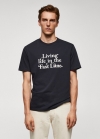 Mango Camiseta 100% algodón estampado pecho - Azul marino