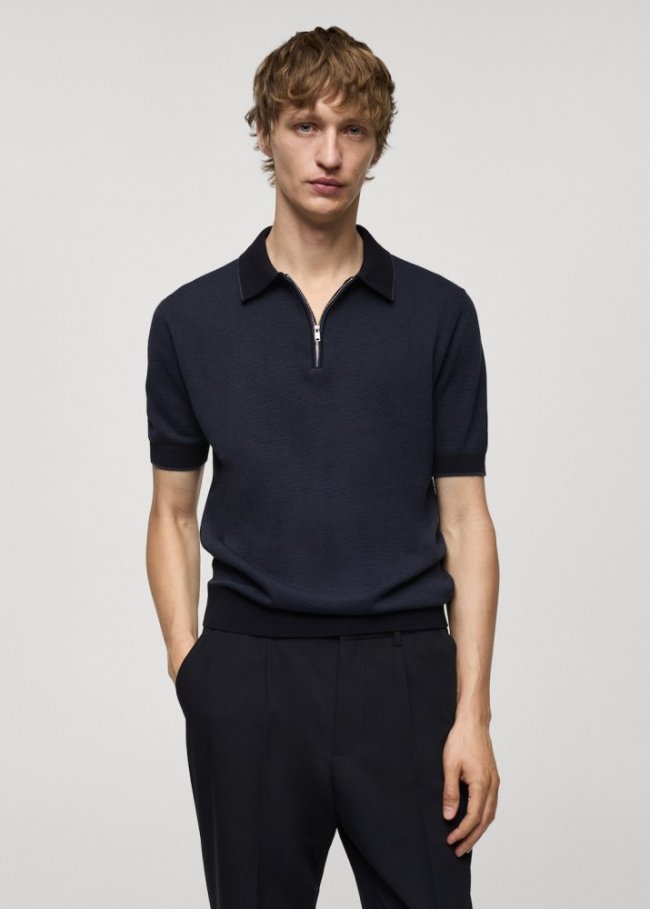 Mango Polo punto algodón cremallera - Azul marino oscuro