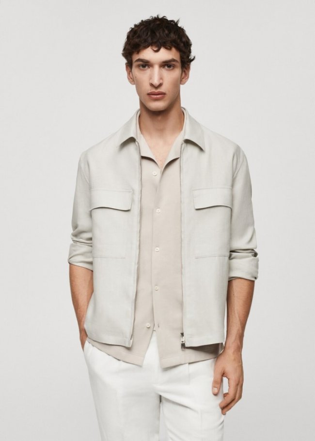 Mango Sobrecamisa 100% lino bolsillos - Arena