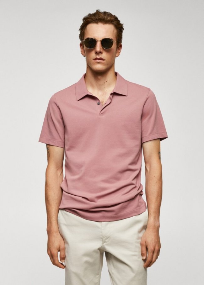 Mango Polo slim fit algodón piqué textura - Rosa palo