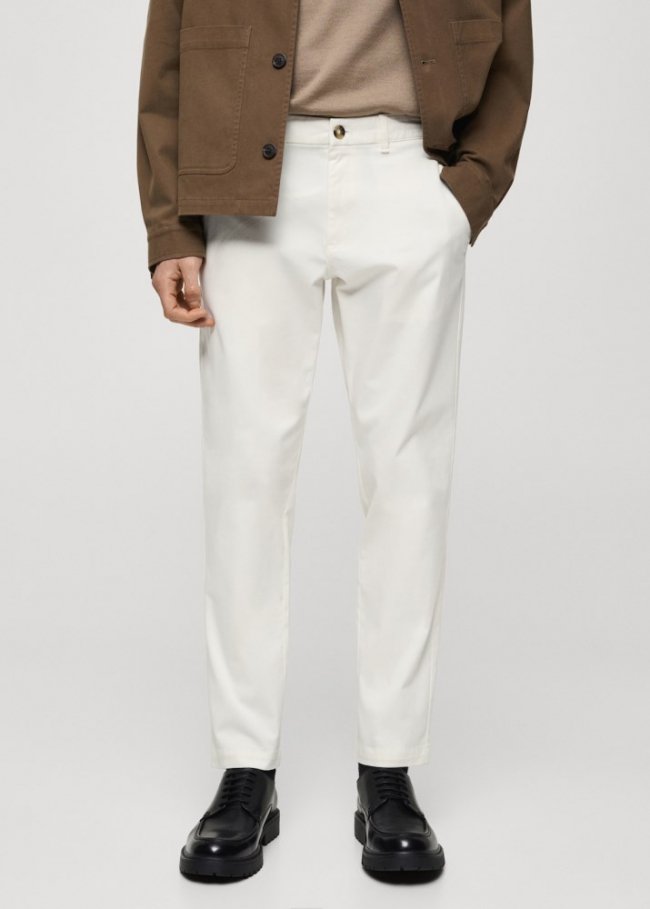 Mango Pantalón algodón tapered crop - Blanco