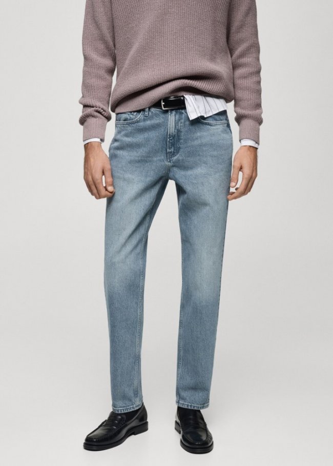 Mango Jeans regular fit efecto desgastado - Azul petróleo