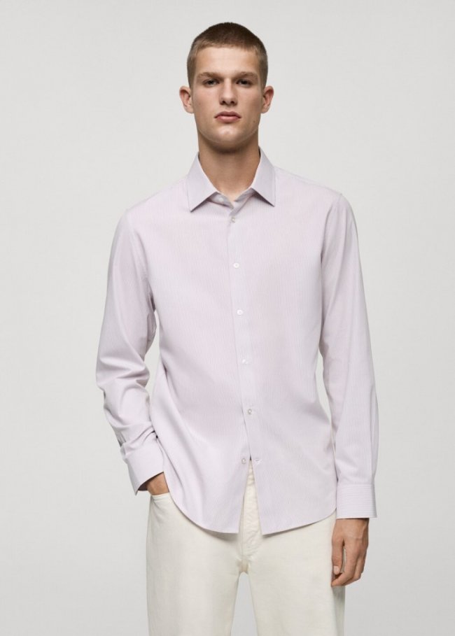 Mango Camisa 100% algodón estampado rayas - Rosa