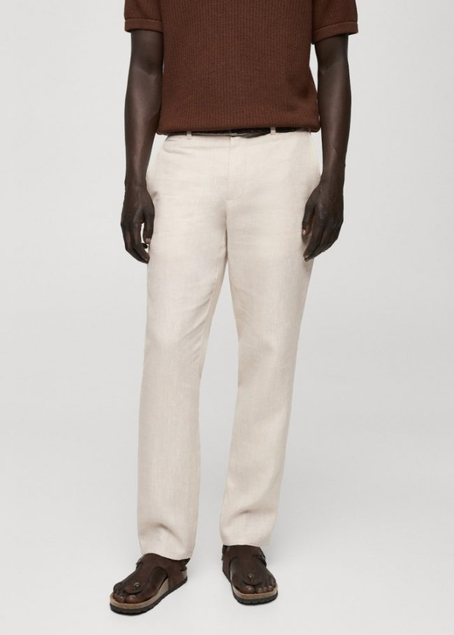 Mango Pantalón 100% lino slim fit - Crudo