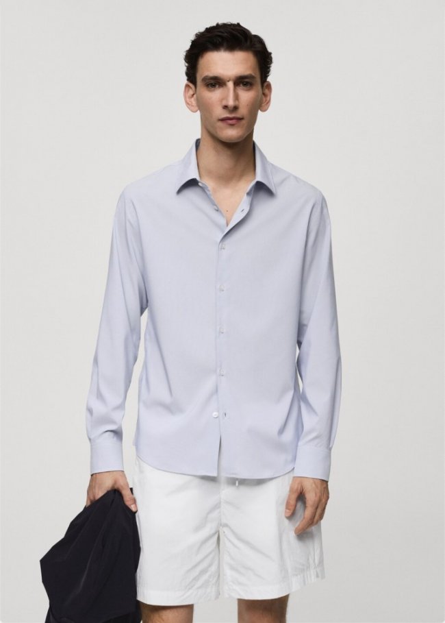 Mango Camisa slim fit rayas tejido stretch - Blanco