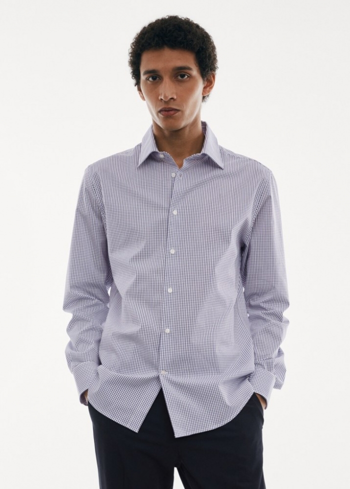Mango Camisa micro cuadro tejido stretch - Azul marino