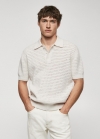 Mango Polo punto algodón calado - Blanco roto