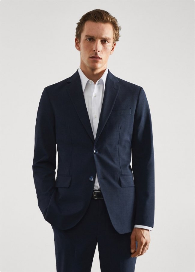 Mango Americana traje estampada slim fit tejido strech - Azul marino oscuro