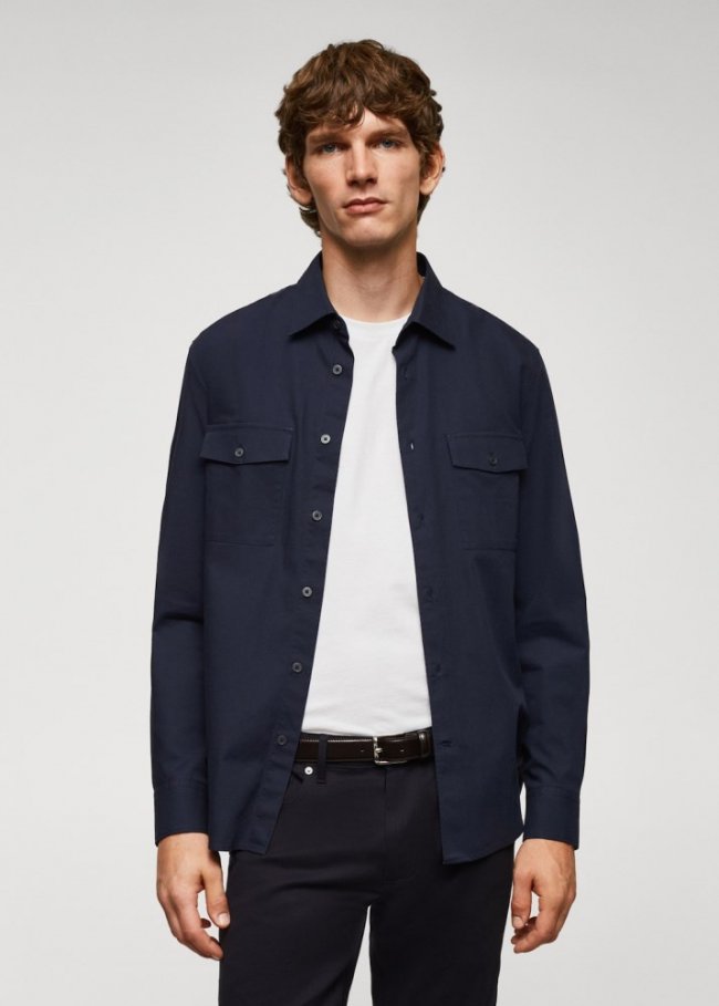 Mango Sobrecamisa algodón bolsillos - Azul marino