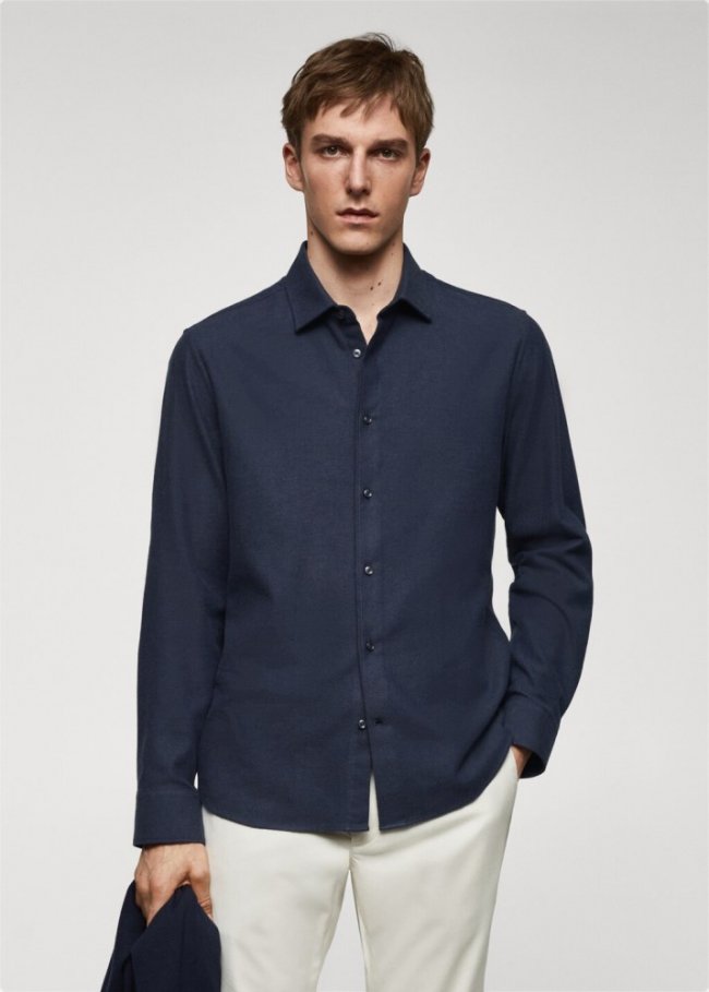 Mango Camisa twill franela - Azul marino