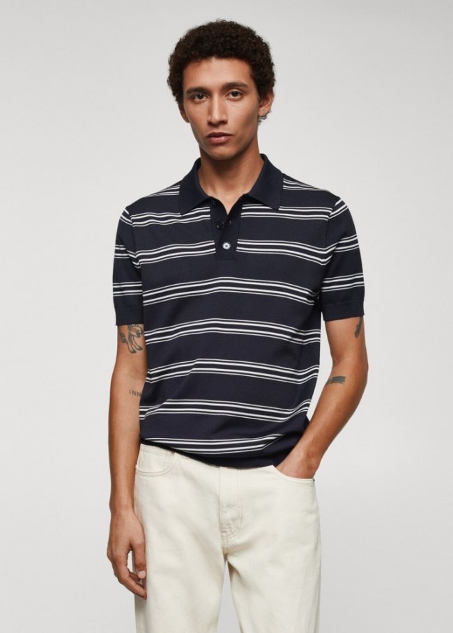Mango Polo punto rayas - Azul marino oscuro