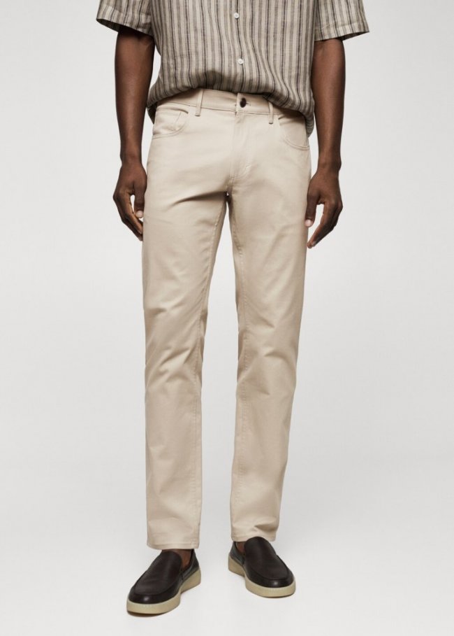 Mango Pantalón tejanero slim fit sarga - Beige