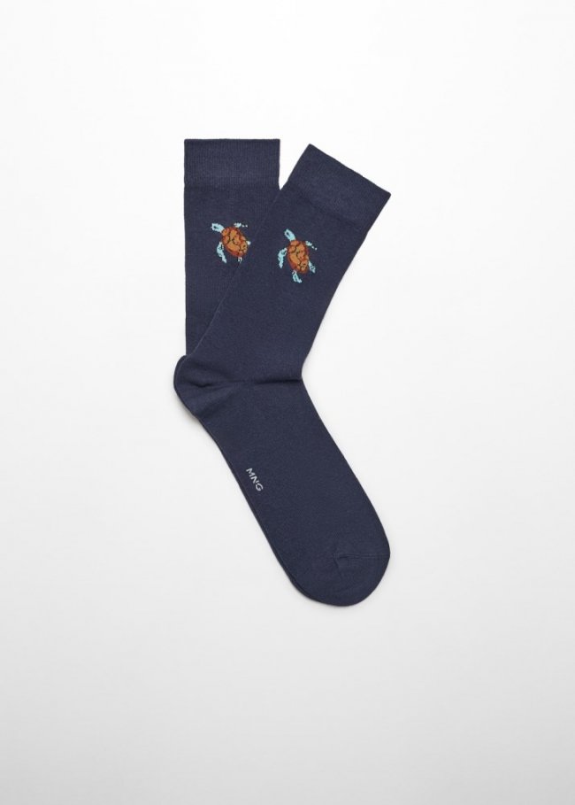 Mango Calcetines algodón bordado animal - Azul marino oscuro