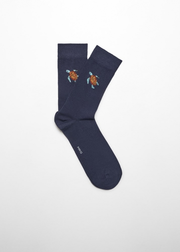Mango Calcetines algodón bordado animal - Azul marino oscuro