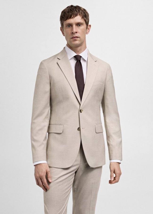 Mango Americana traje slim fit tejido comfort stretch - Beige