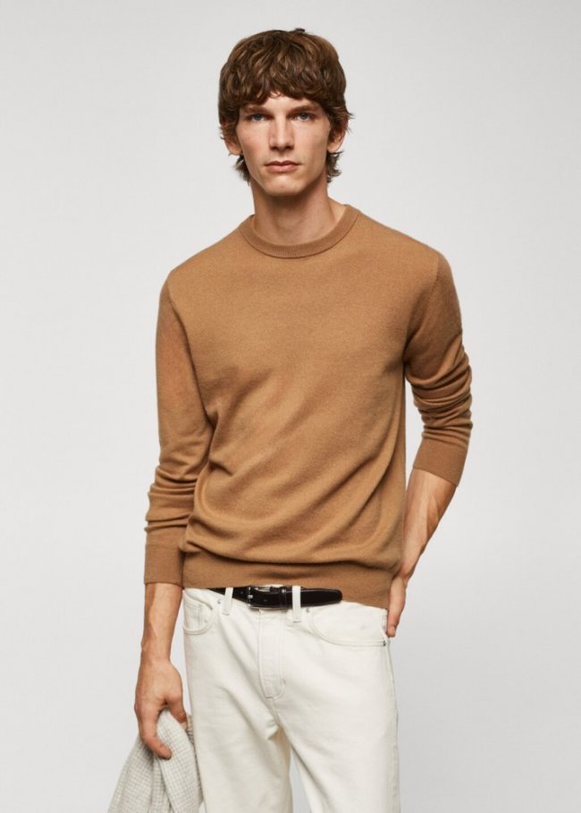 Mango Jersey punto fino mezcla de lana - Marrón medio