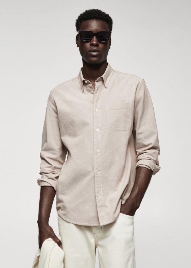 Mango Camisa regular fit Oxford algodón - Beige