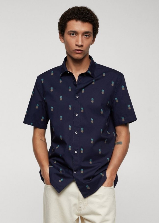 Mango Camisa 100% algodón estampado piñas - Azul