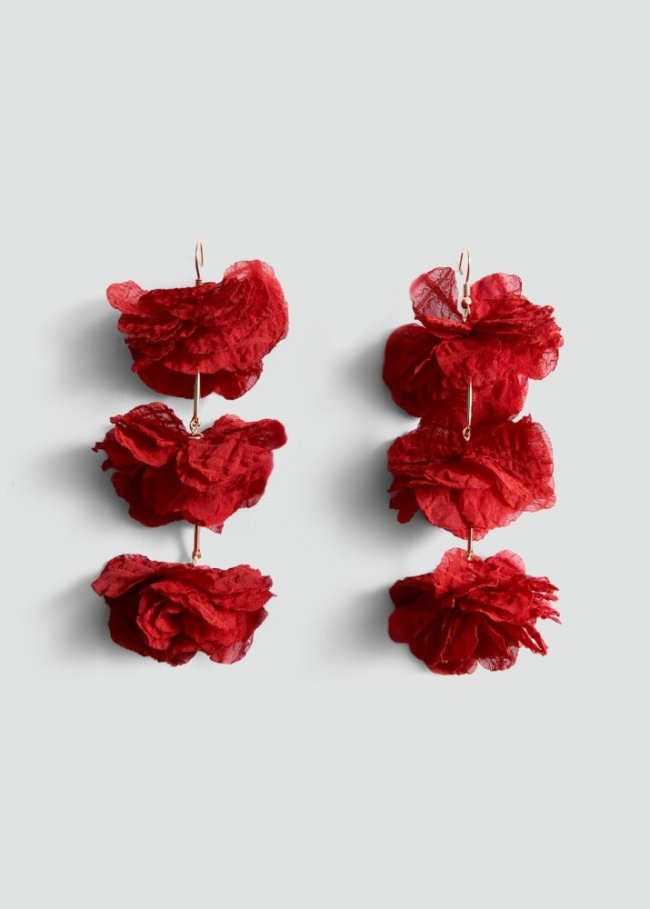 Mango Pendientes colgantes flores - Rojo