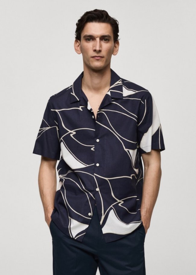Mango Camisa 100% algodón estampada - Azul marino oscuro