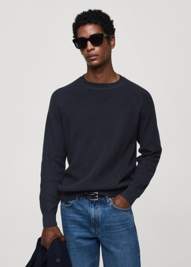 Mango Jersey canalé cuello redondo - Azul marino oscuro