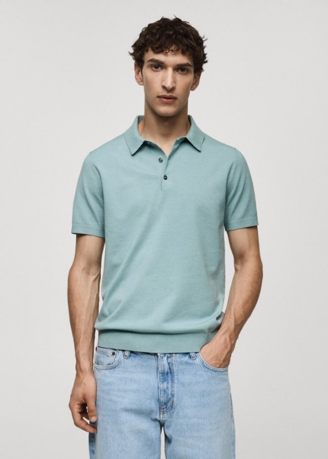 Mango Polo punto fino - Turquesa
