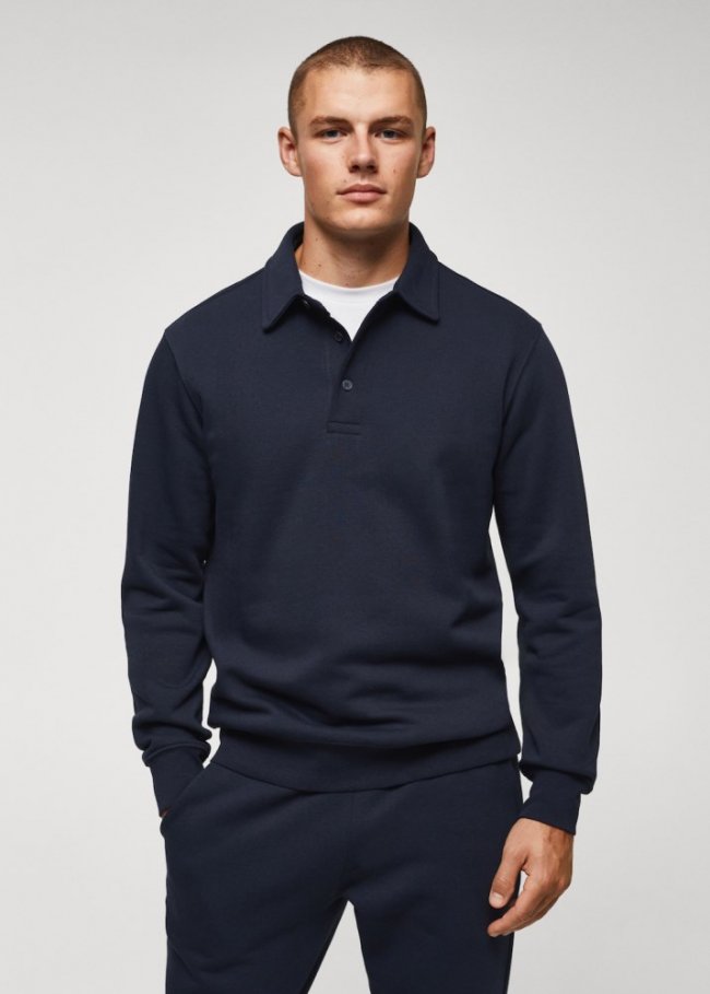 Mango Sudadera polo algodón - Azul marino