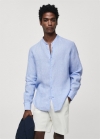 Mango Camisa 100% lino cuello mao - Azul celeste
