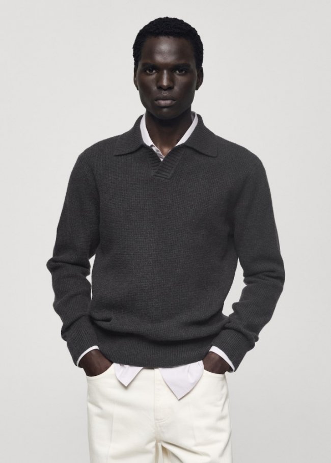 Mango Jersey polo punto estructura cuadrillé - Gris antracita