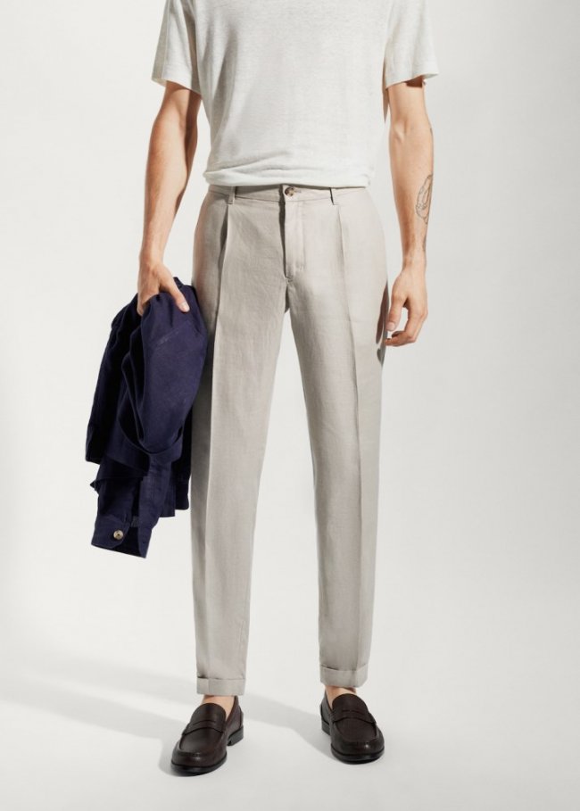 Mango Pantalón 100% lino regular fit - Beige
