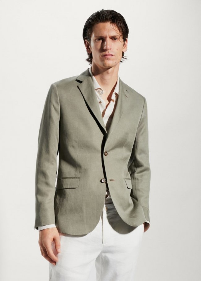 Mango Americana traje slim fit lino - Khaki