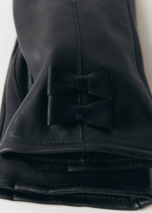 Mango Guantes piel detalle lazos - Negro